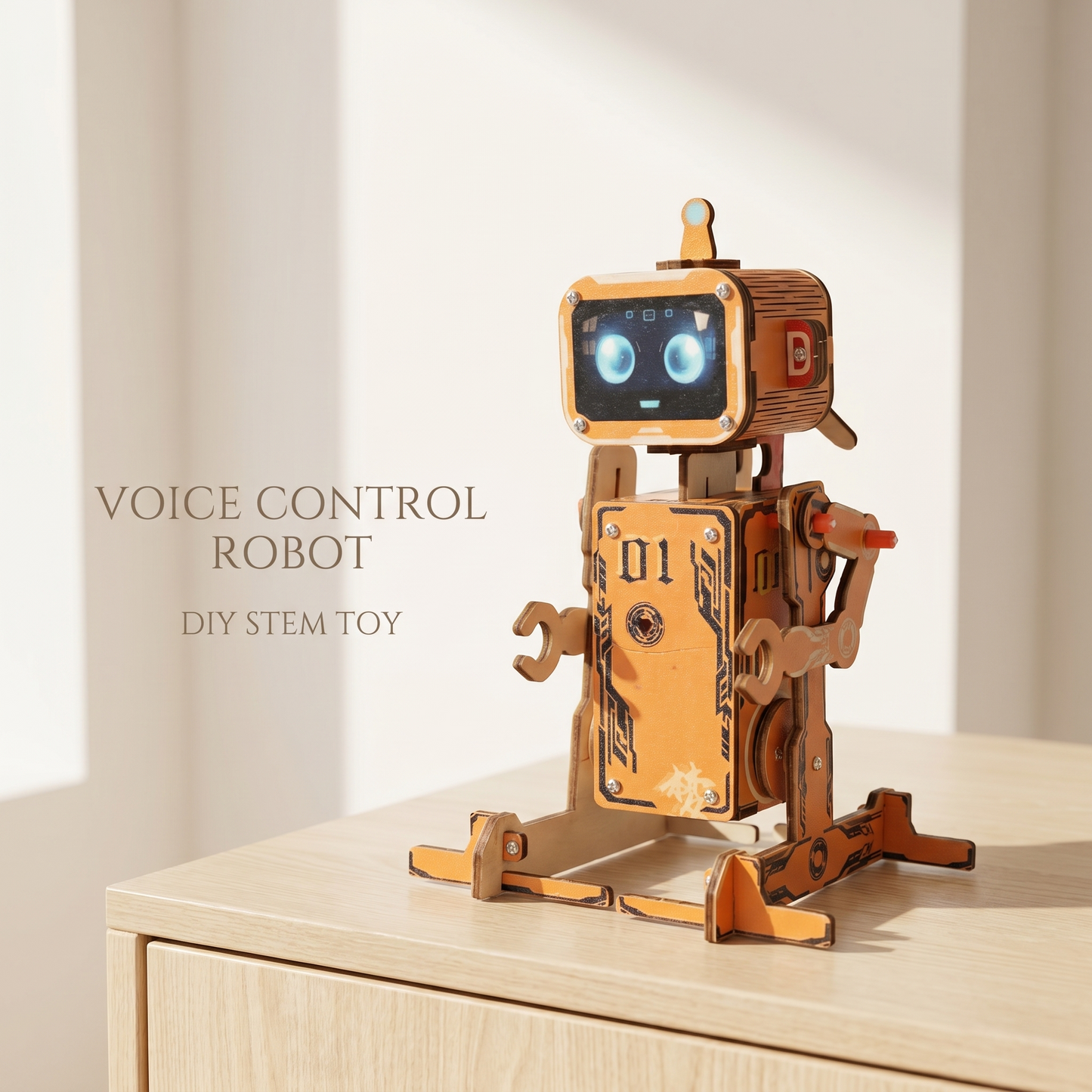 Voice-Activated Wooden Robot DIY Kit - STEM Educational Sound-Controlled Toy