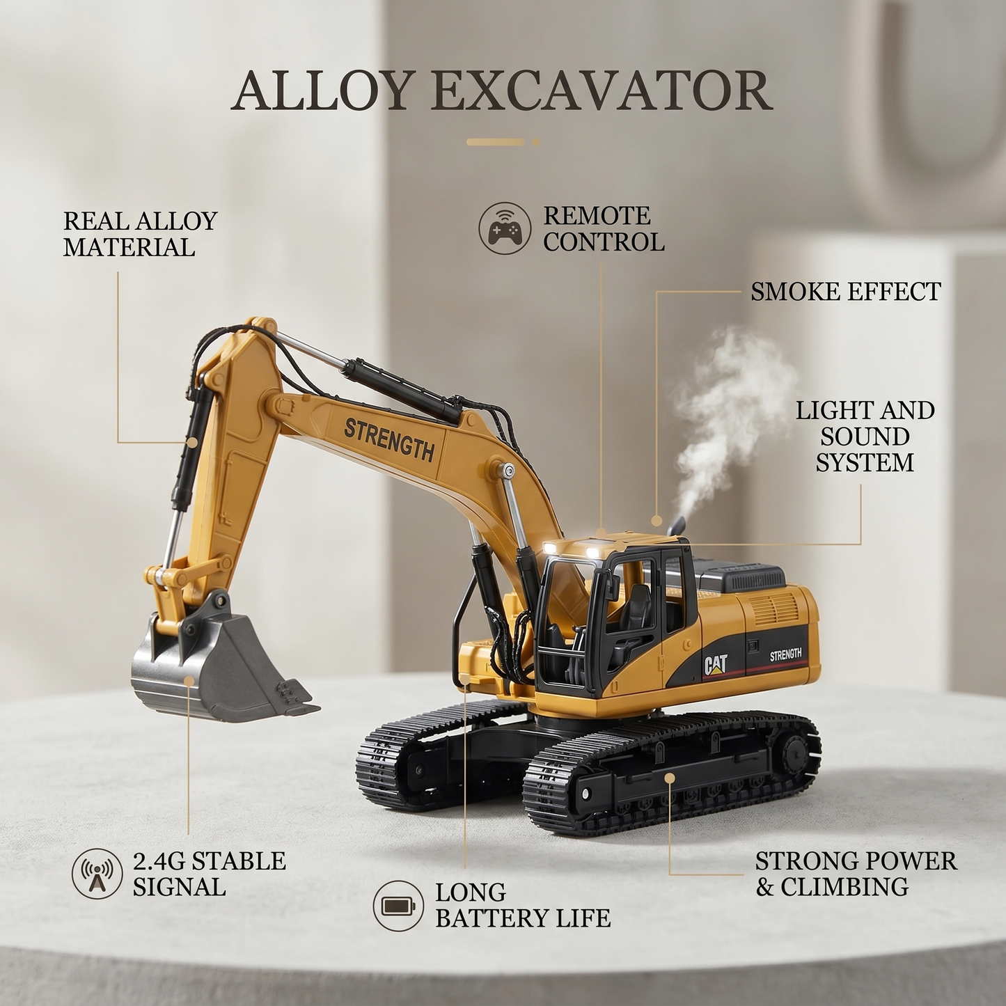 Professional Alloy Excavator Realistic Remote Control Construction Vehicle