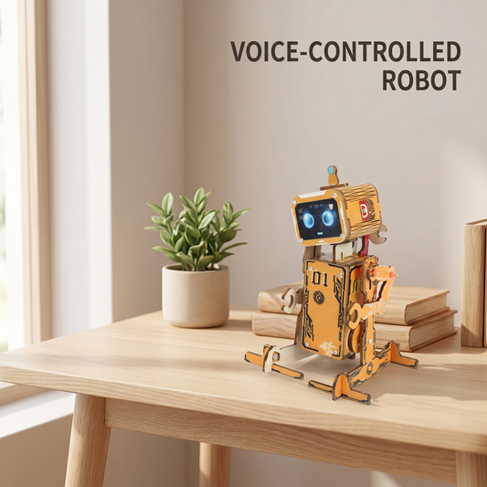 Voice-Activated Wooden Robot DIY Kit - STEM Educational Sound-Controlled Toy