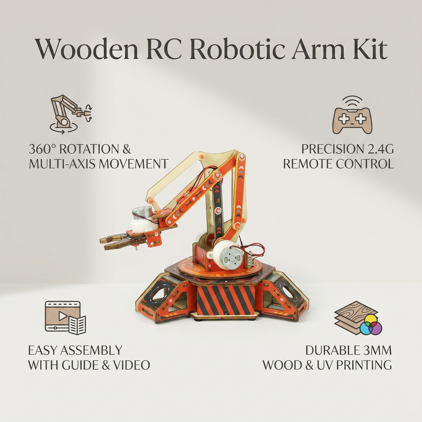 DIY Wooden Robotic Arm Building Kit - Remote Control STEM Project