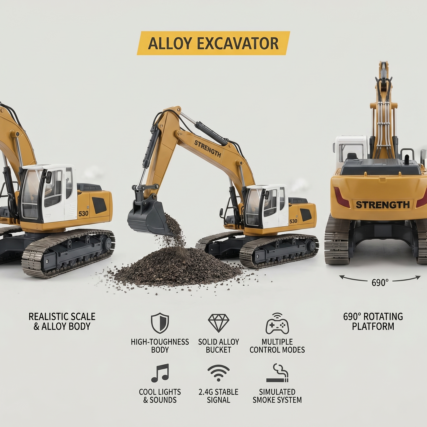 Professional Alloy Excavator Realistic Remote Control Construction Vehicle