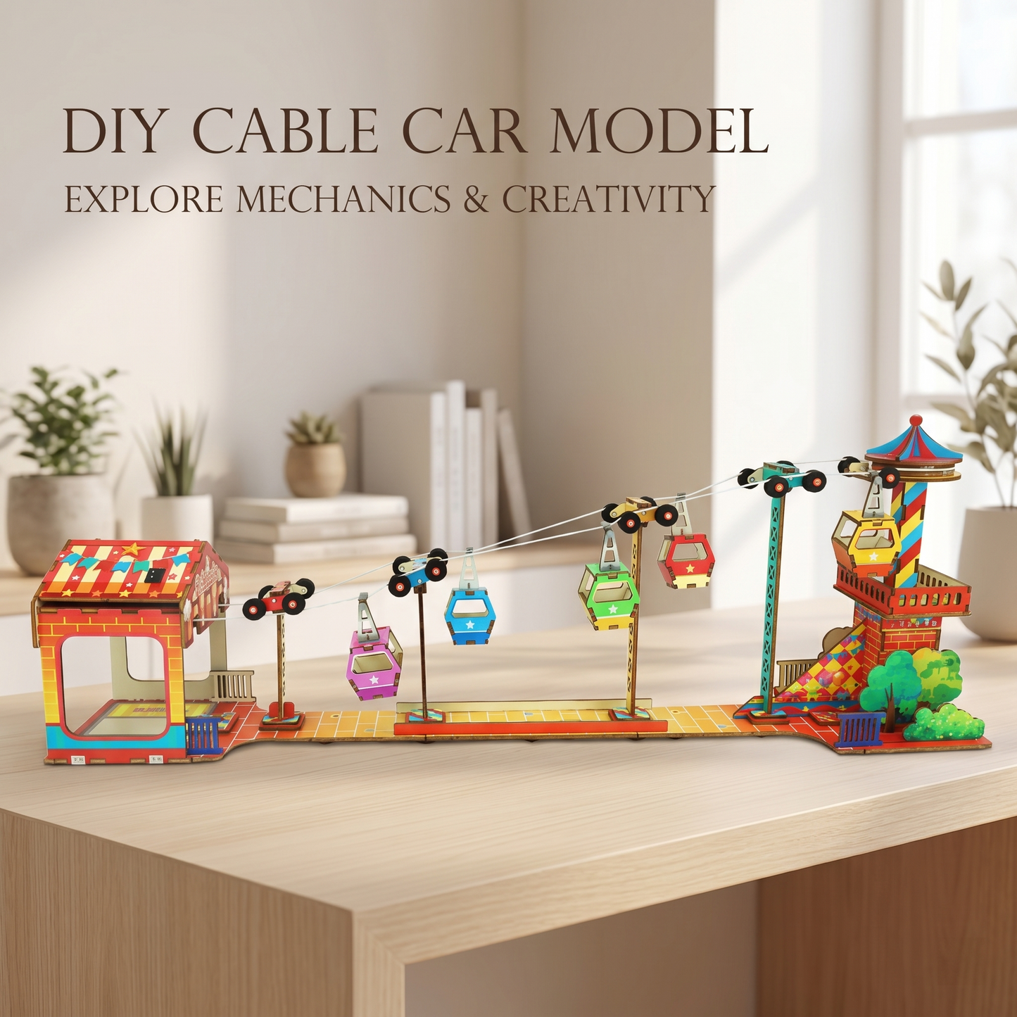 DIY Wooden Cable Car Model Kit - STEM Educational Mechanical Assembly Toy