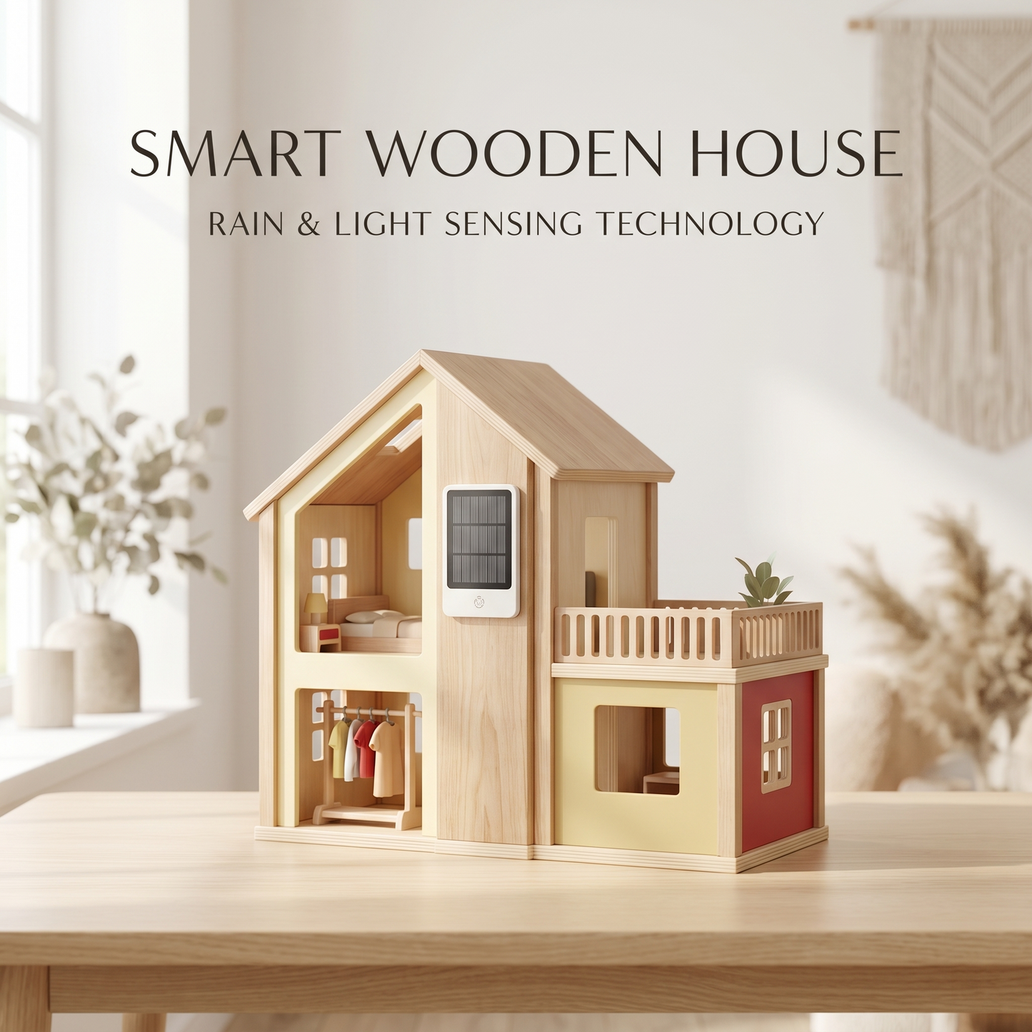 Smart Wooden House STEM Kit - Rain & Light Sensing Solar Panel Model