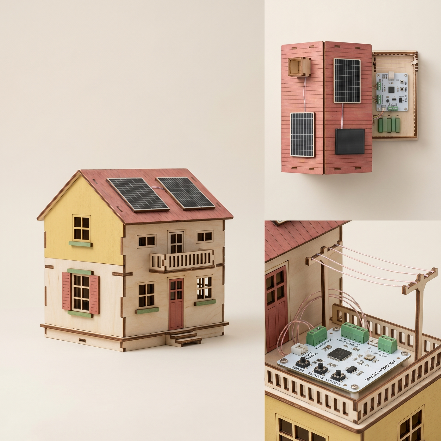 Smart Wooden House STEM Kit - Rain & Light Sensing Solar Panel Model