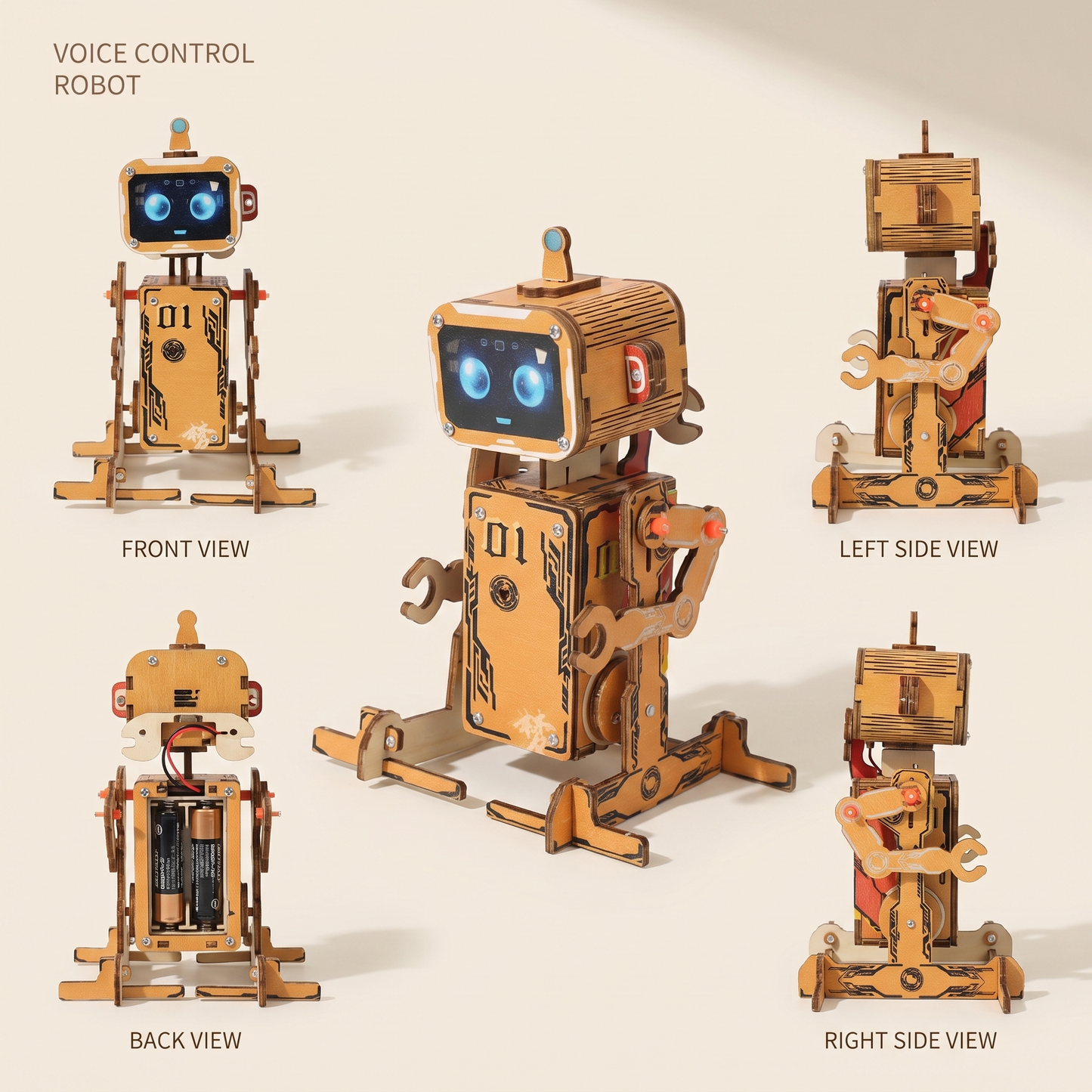 Voice-Activated Wooden Robot DIY Kit - STEM Educational Sound-Controlled Toy