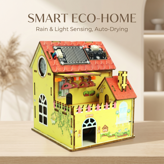 Smart Wooden House STEM Kit - Rain & Light Sensing Solar Panel Model