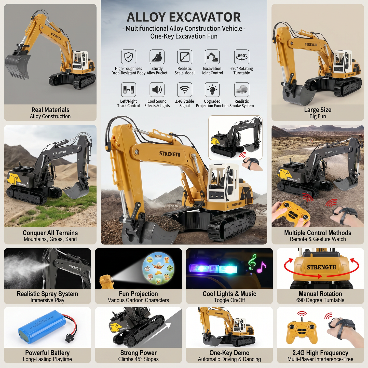 Professional Alloy Excavator Realistic Remote Control Construction Vehicle