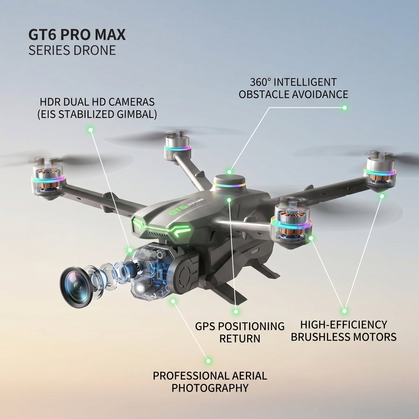 GT6 PRO MAX Drone - 4K HDR Dual Camera GPS 360° Obstacle Avoidance