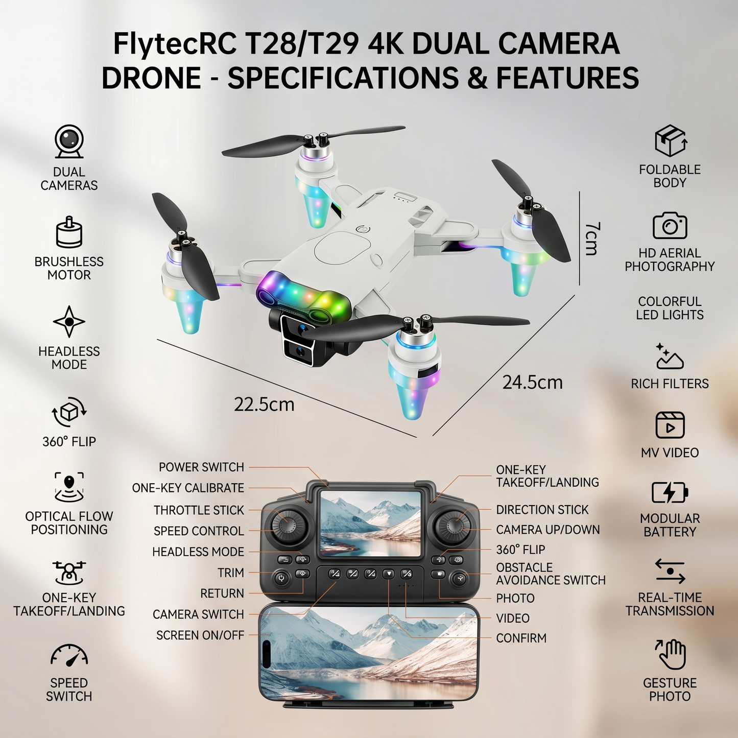 4.3'' Screen Drone GPS Aerial Photography - 4K HD Camera Stable Flight