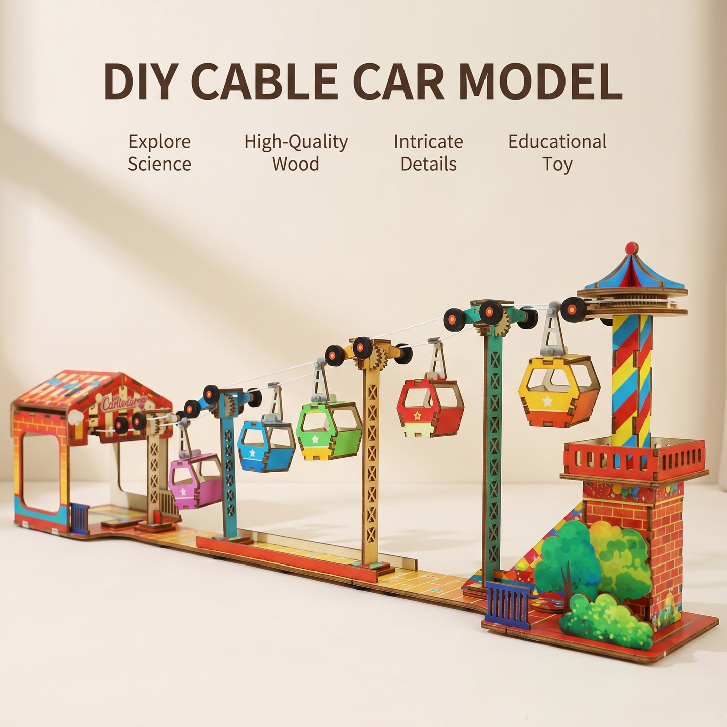 DIY Wooden Cable Car Model Kit - STEM Educational Mechanical Assembly Toy