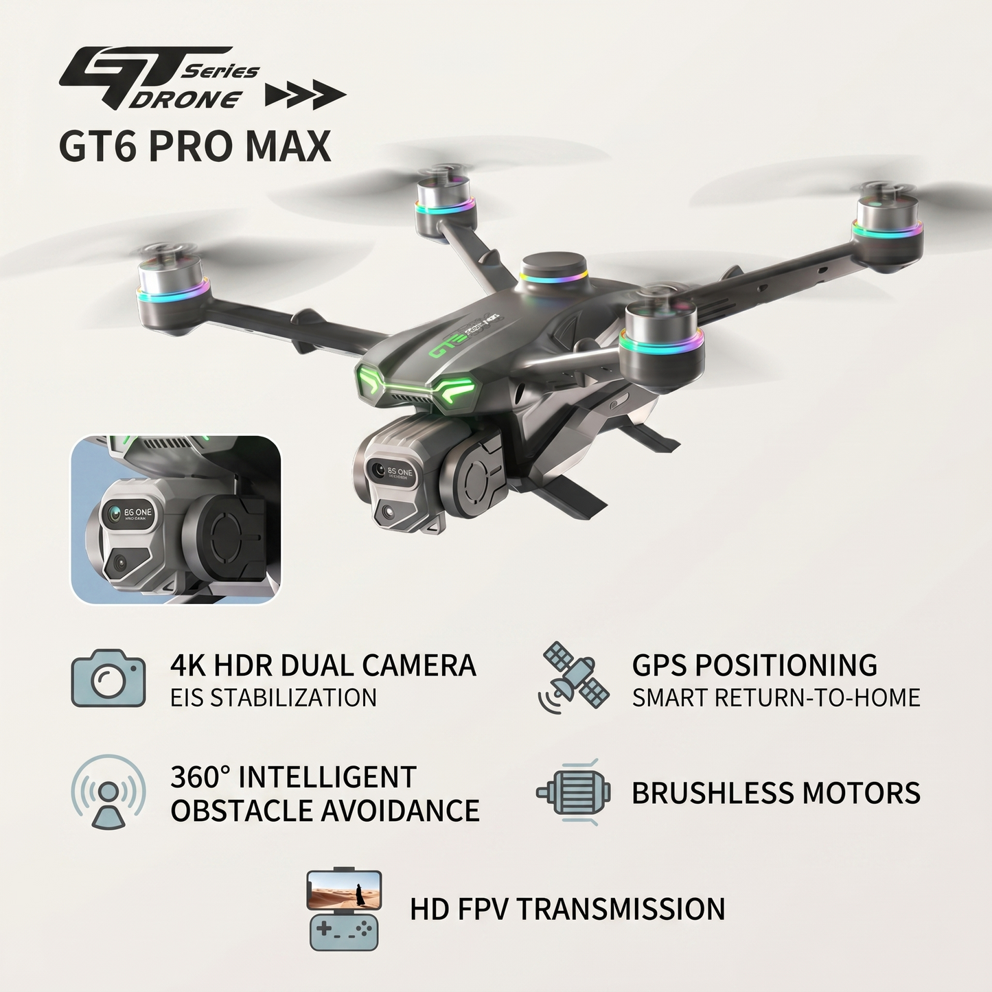 GT6 PRO MAX Drone - 4K HDR Dual Camera GPS 360° Obstacle Avoidance