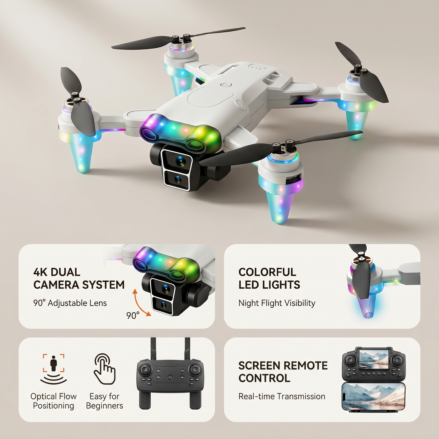 4.3'' Screen Drone GPS Aerial Photography - 4K HD Camera Stable Flight