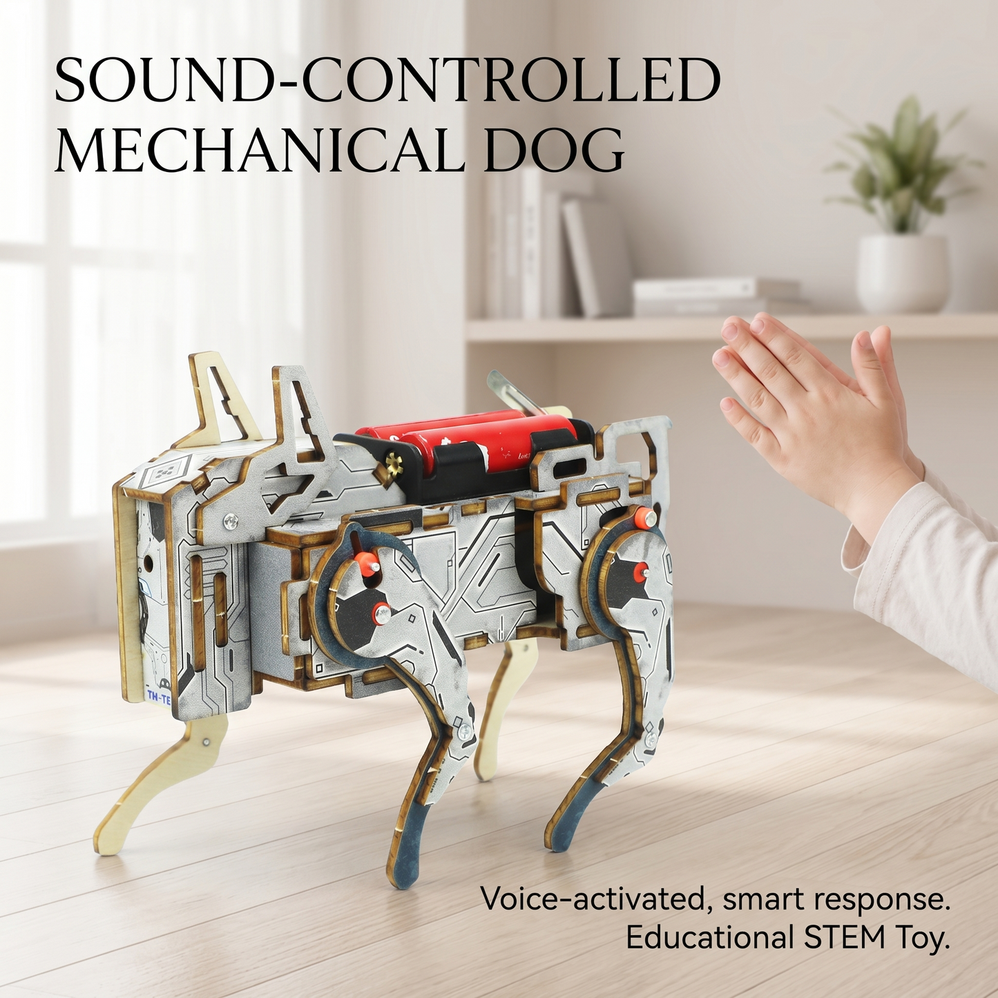 Sound-Activated Robotic Dog DIY Kit - Educational STEAM Wooden Toy