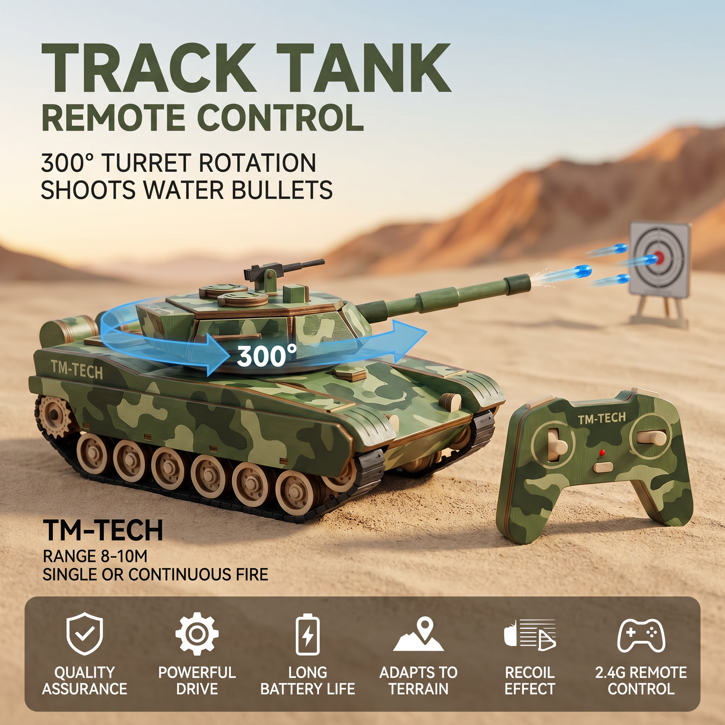 DIY Wooden RC Tank Kit | 2.4G Remote Control Tank (Shoots Water Bullets)