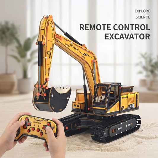 TM-TECH Wooden RC Excavator DIY Kit - 2.4G Remote Control Construction Vehicle