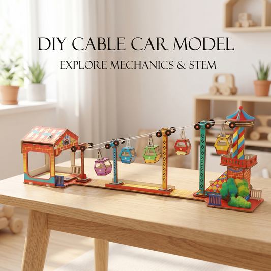 DIY Wooden Cable Car Model Kit - STEM Educational Mechanical Assembly Toy