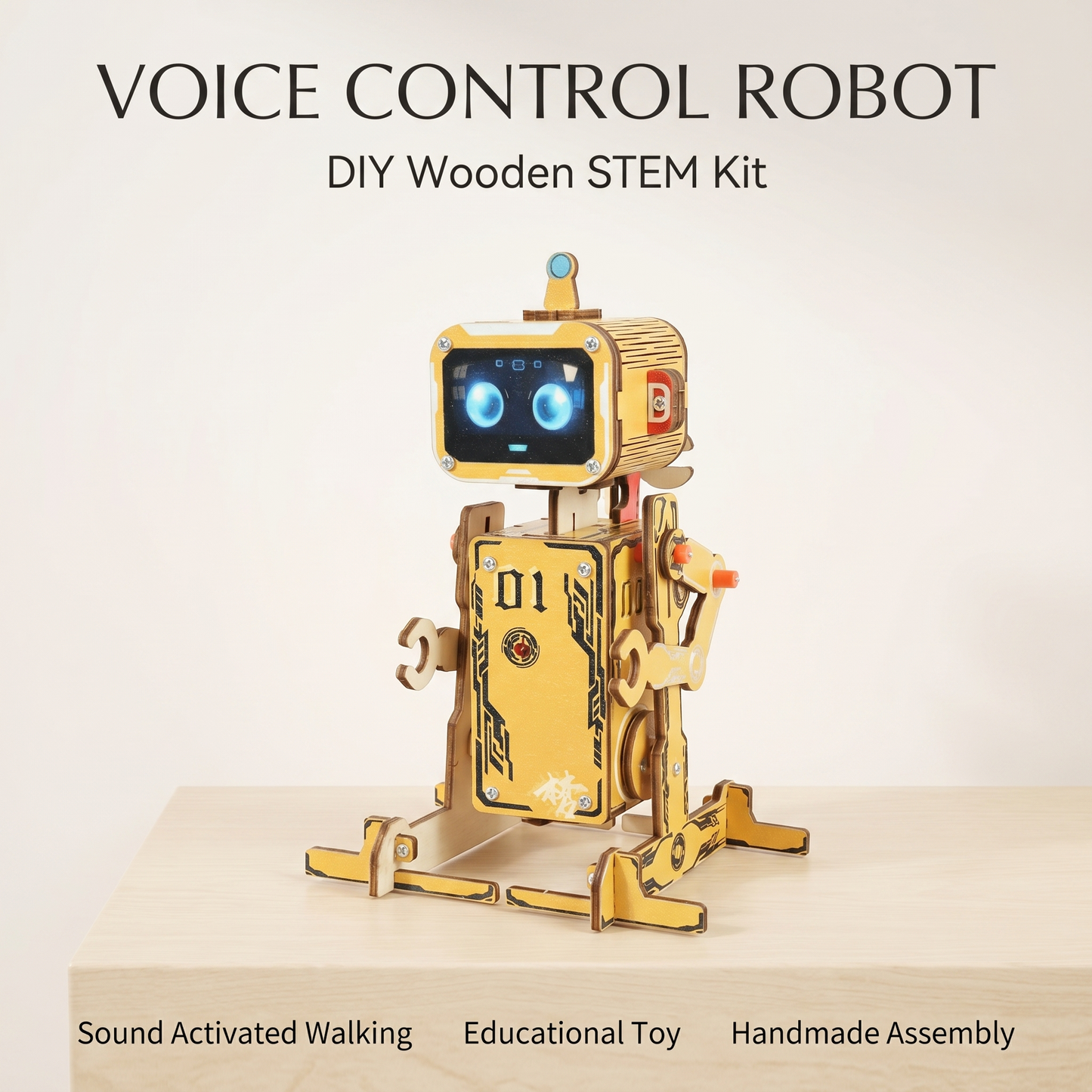 Voice-Activated Wooden Robot DIY Kit - STEM Educational Sound-Controlled Toy